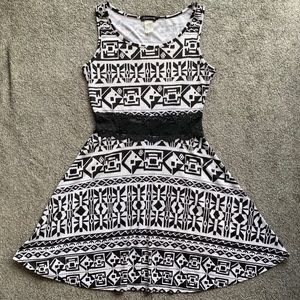 Black and white circle skirt dress